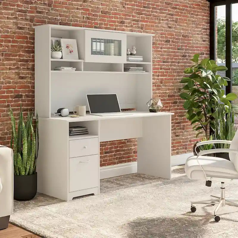 60W Computer Desk with Hutch in Espresso Oak