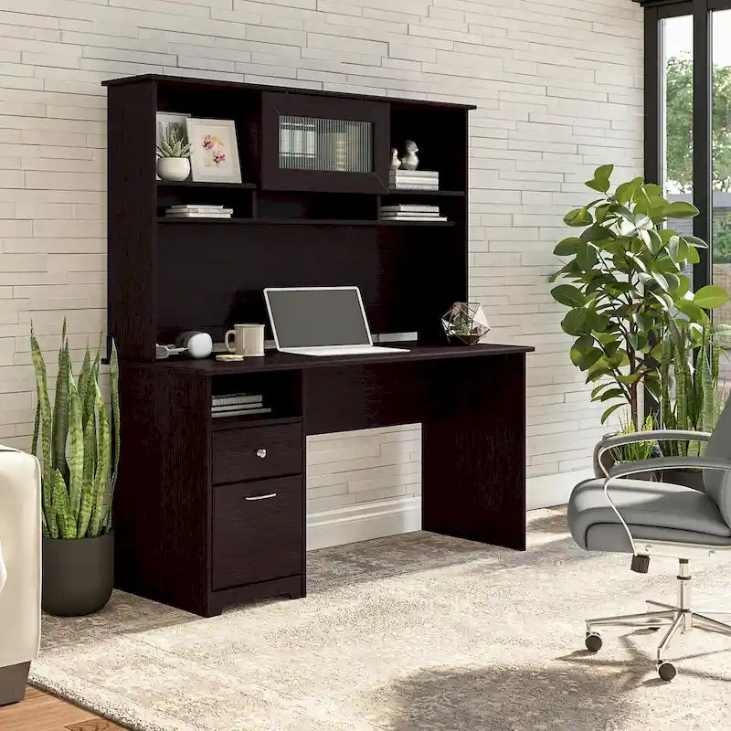 Cabot 60W Computer Desk with Hutch in Espresso Oak by 