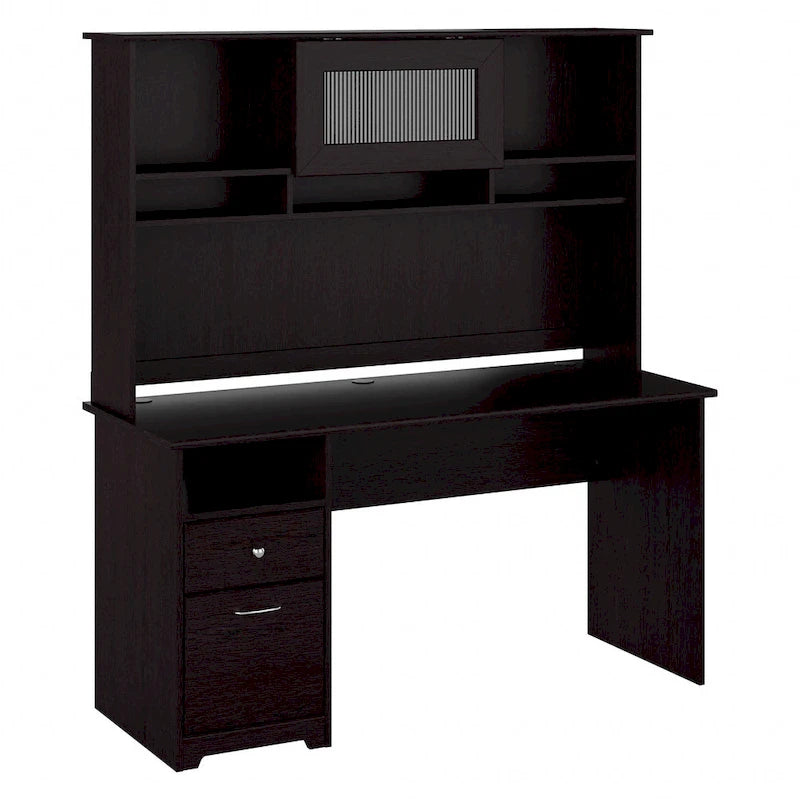 60W Computer Desk with Hutch in Espresso Oak