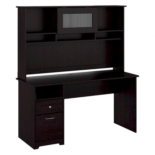 60W Computer Desk with Hutch in Espresso Oak
