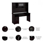 60W Computer Desk with Hutch in Espresso Oak