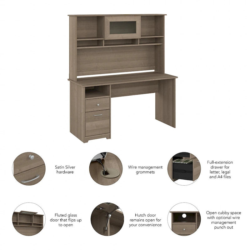 60W Computer Desk with Hutch in Espresso Oak