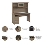 60W Computer Desk with Hutch in Espresso Oak