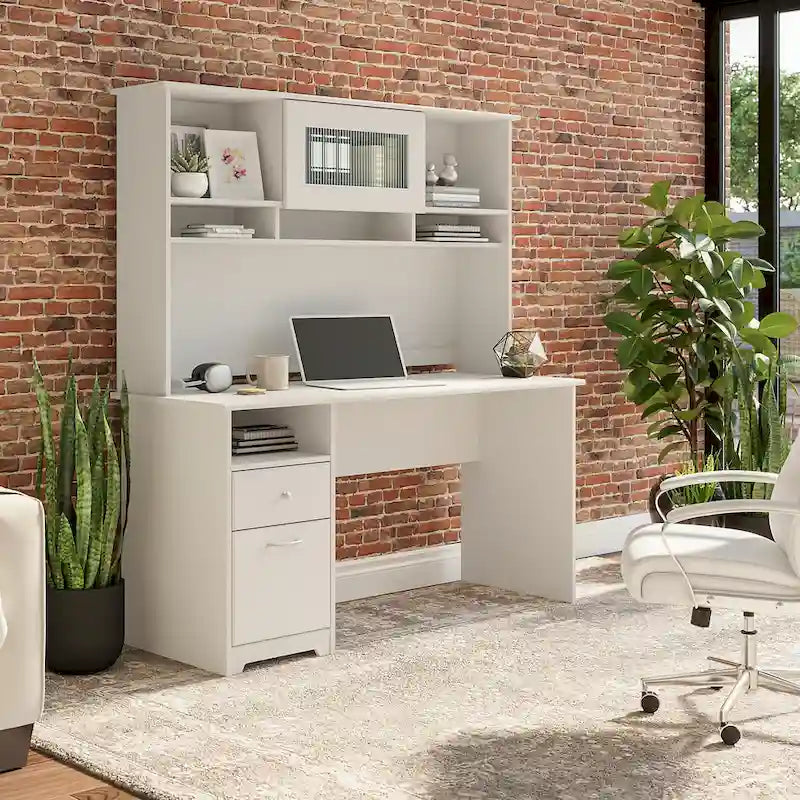 60W Computer Desk with Hutch in Espresso Oak