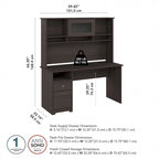 60W Computer Desk with Hutch in Espresso Oak
