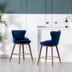 Modern Set of 2 Fabric Bar Stools with Foam-Padded Backrest Seat, Solid Wood Legs, for Kitchen Island Dining Room Living Room