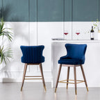 Modern Set of 2 Fabric Bar Stools with Foam-Padded Backrest Seat, Solid Wood Legs, for Kitchen Island Dining Room Living Room