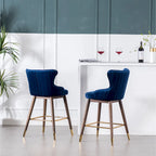 Modern Set of 2 Fabric Bar Stools with Foam-Padded Backrest Seat, Solid Wood Legs, for Kitchen Island Dining Room Living Room