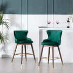 Modern Set of 2 Fabric Bar Stools with Foam-Padded Backrest Seat, Solid Wood Legs, for Kitchen Island Dining Room Living Room