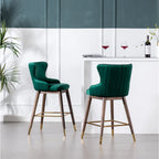 Modern Set of 2 Fabric Bar Stools with Foam-Padded Backrest Seat, Solid Wood Legs, for Kitchen Island Dining Room Living Room