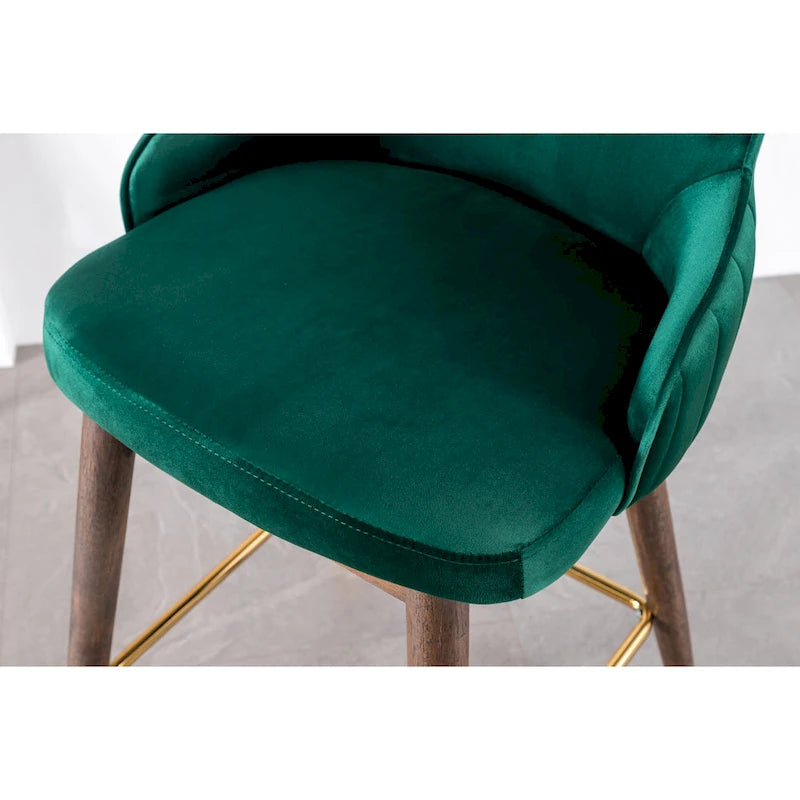 Modern Set of 2 Fabric Bar Stools with Foam-Padded Backrest Seat, Solid Wood Legs, for Kitchen Island Dining Room Living Room