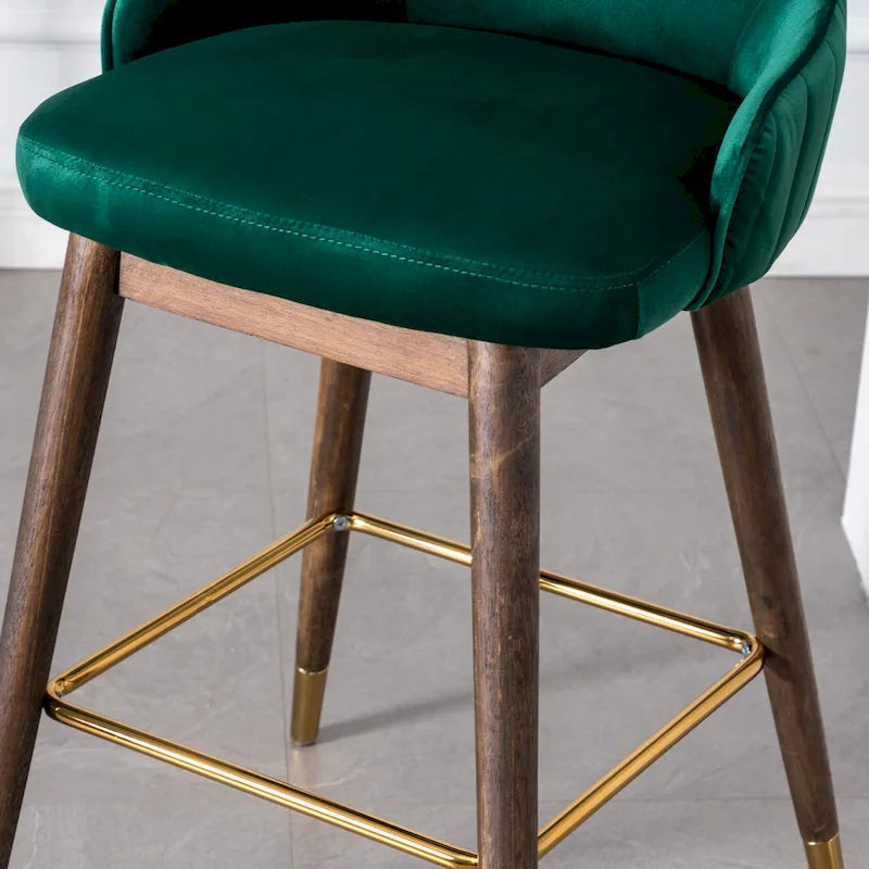 Modern Set of 2 Fabric Bar Stools with Foam-Padded Backrest Seat, Solid Wood Legs, for Kitchen Island Dining Room Living Room