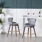 Modern Set of 2 Fabric Bar Stools with Foam-Padded Backrest Seat, Solid Wood Legs, for Kitchen Island Dining Room Living Room