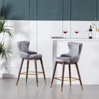 Modern Set of 2 Fabric Bar Stools with Foam-Padded Backrest Seat, Solid Wood Legs, for Kitchen Island Dining Room Living Room
