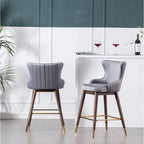 Modern Set of 2 Fabric Bar Stools with Foam-Padded Backrest Seat, Solid Wood Legs, for Kitchen Island Dining Room Living Room
