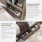 Farmhouse Queen Size Wood Bed Frame with Storage Headboard and Drawers