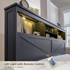 Farmhouse Queen Size Wood Bed Frame with Storage Headboard and Drawers