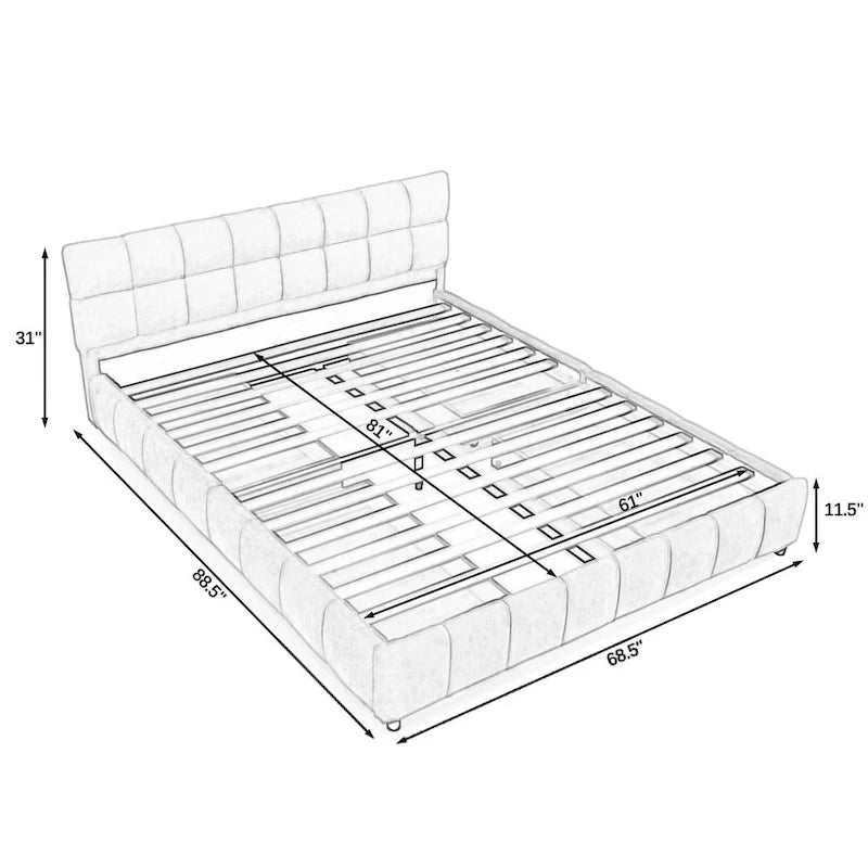 Queen Platform Bed with Chenille Fabric, Soft Headboard & Built-In Drawers