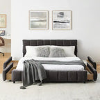 Queen Platform Bed with Chenille Fabric, Soft Headboard & Built-In Drawers