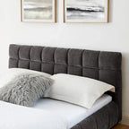 Queen Platform Bed with Chenille Fabric, Soft Headboard & Built-In Drawers