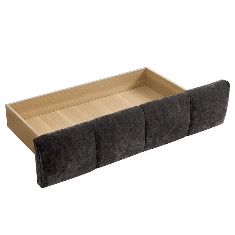 Queen Platform Bed with Chenille Fabric, Soft Headboard & Built-In Drawers