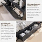 Farmhouse King Size Wood Bed Frame with Storage Headboard and Drawers