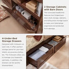 Farmhouse King Size Wood Bed Frame with Storage Headboard and Drawers