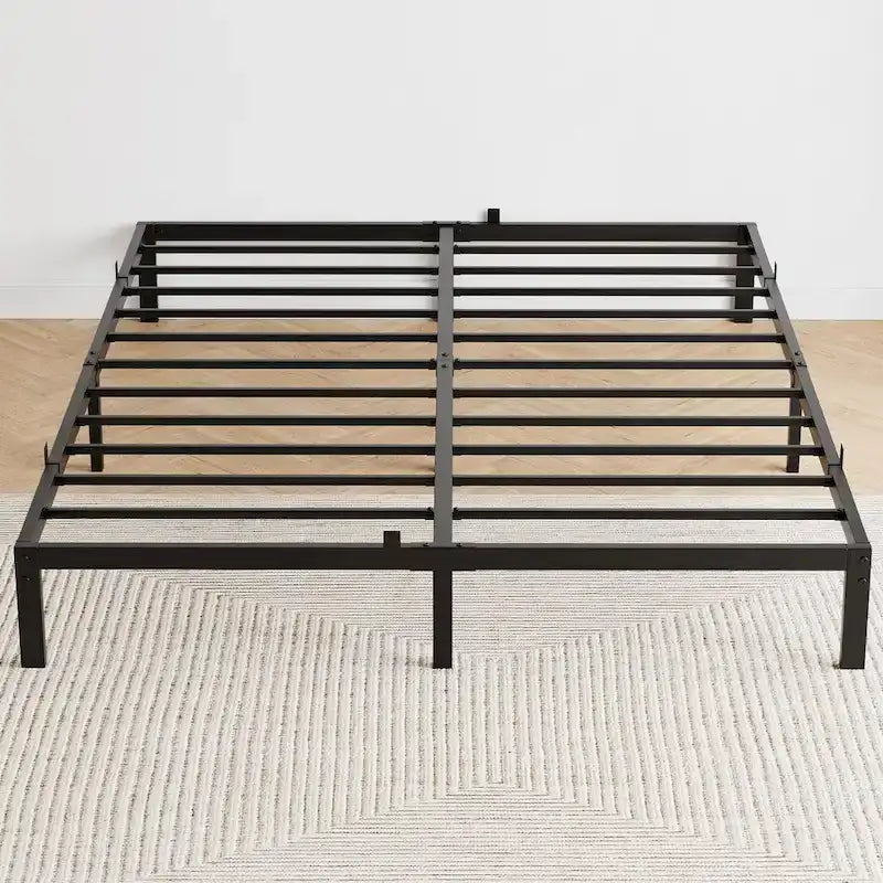 Bed Frame No Box Spring Needed, Heavy Duty Queen Platform Metal Bed Frame with Metal Slats