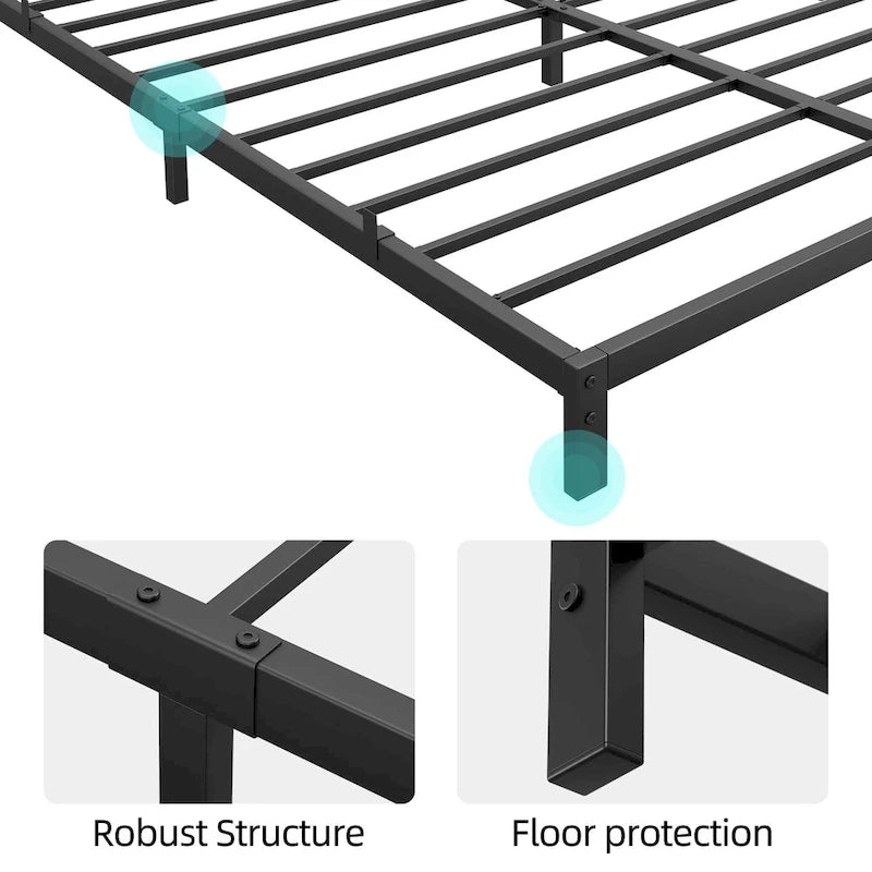 Bed Frame No Box Spring Needed, Heavy Duty Queen Platform Metal Bed Frame with Metal Slats