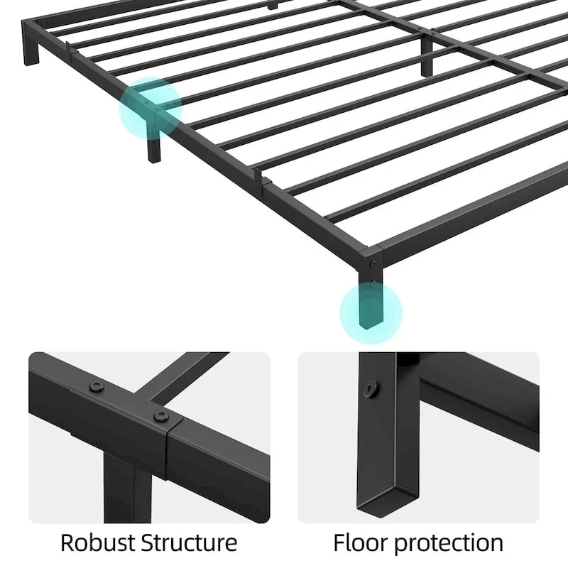 Bed Frame No Box Spring Needed, Heavy Duty Queen Platform Metal Bed Frame with Metal Slats