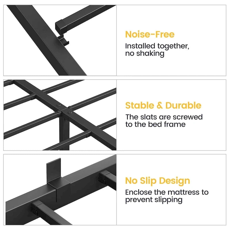 Bed Frame No Box Spring Needed, Heavy Duty Queen Platform Metal Bed Frame with Metal Slats