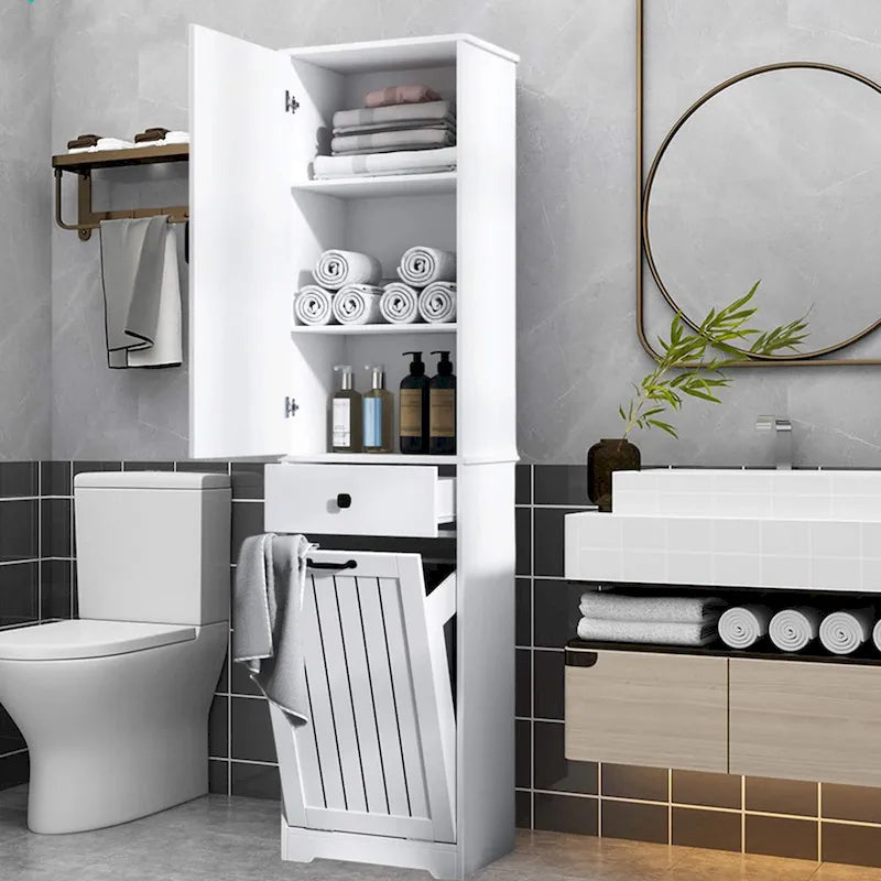 Laundry Cabinet With Doors And 1 Drawer,Tilt-Out Laundr Hamper,Adjustable Shelf, Linen Cabinet