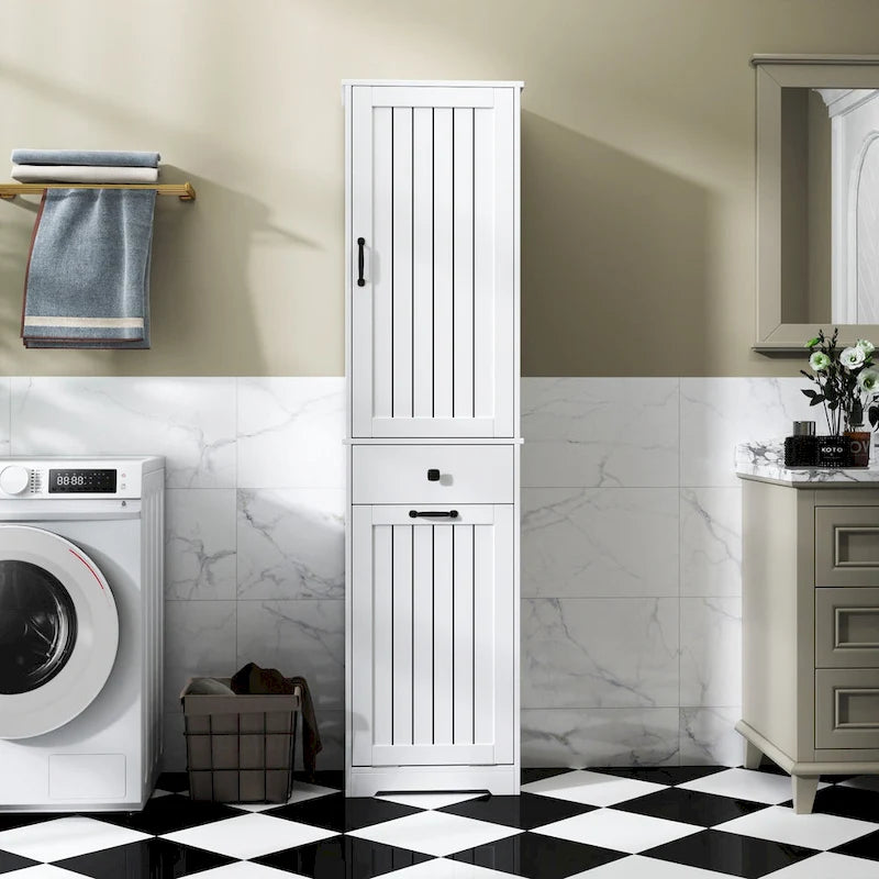 Laundry Cabinet With Doors And 1 Drawer,Tilt-Out Laundr Hamper,Adjustable Shelf, Linen Cabinet