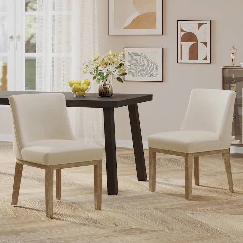 Fabric Upholstered Wood Dining Chairs (Set of 2)