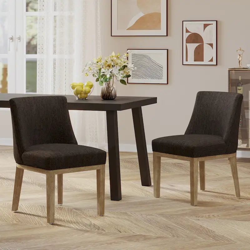 Fabric Upholstered Wood Dining Chairs (Set of 2)