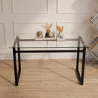 Modern Minimalist Rectangular Glass Dining Table for 4-6 with 0.31 Tempered Glass Tabletop and Black Chrome Metal Legs