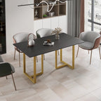Black Modern 63L x 35W Rectangular Marble Dining Table with Steel Legs