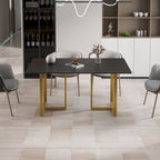 Black Modern 63L x 35W Rectangular Marble Dining Table with Steel Legs