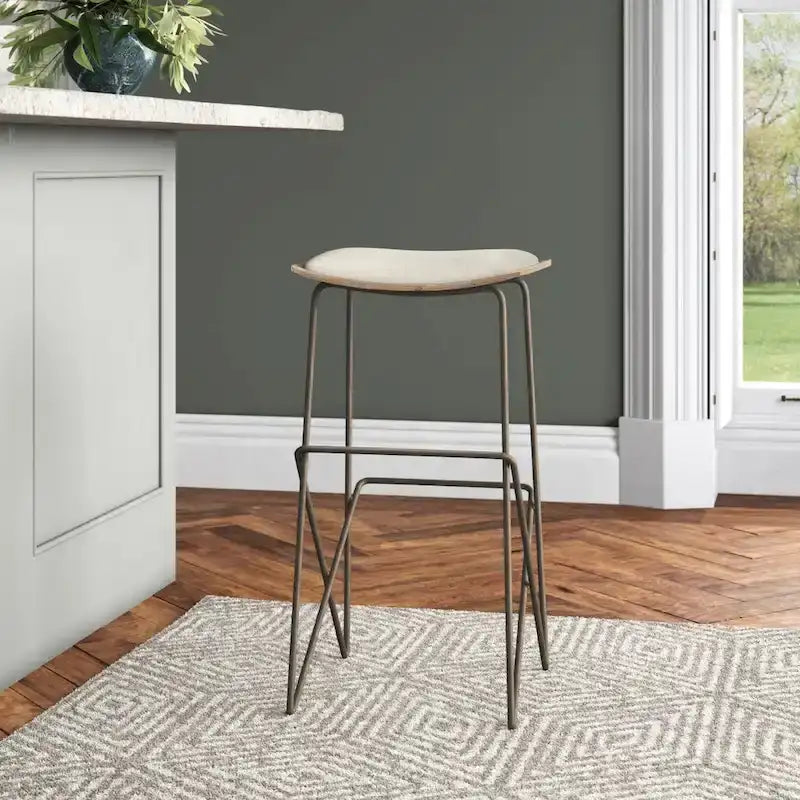 Cream Fabric Seat with Gold Metal Frame Counter Stool
