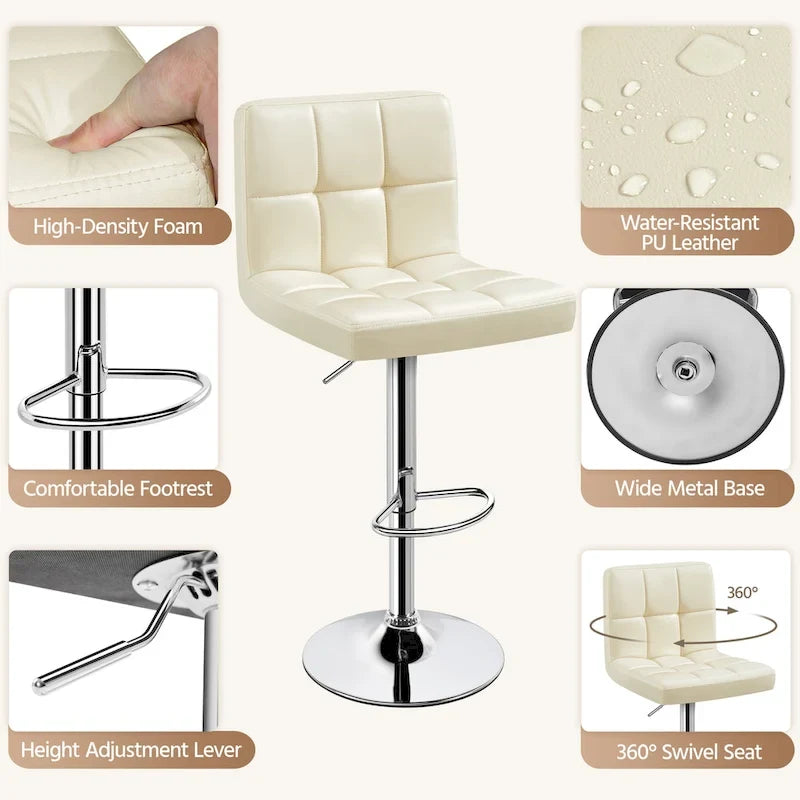 2pcs Adjustable Modern Faux Leather Swivel Bar Chairs