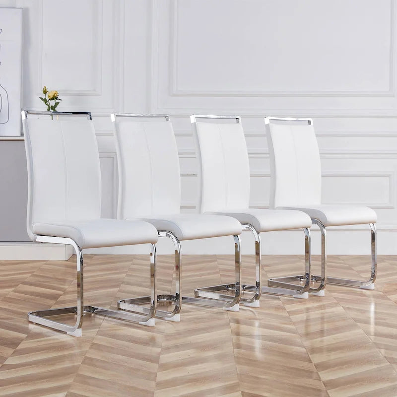 Dining Chair with C-shaped Chrome Metal Legs(Set of 4)