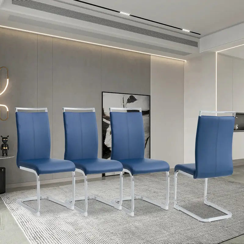 Dining Chair with C-shaped Chrome Metal Legs(Set of 4)