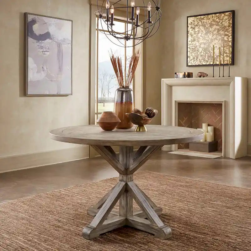 Round Antique Grey Oak Dining Table