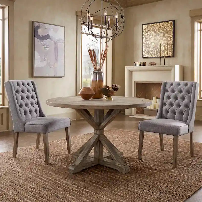 Round Antique Grey Oak Dining Table