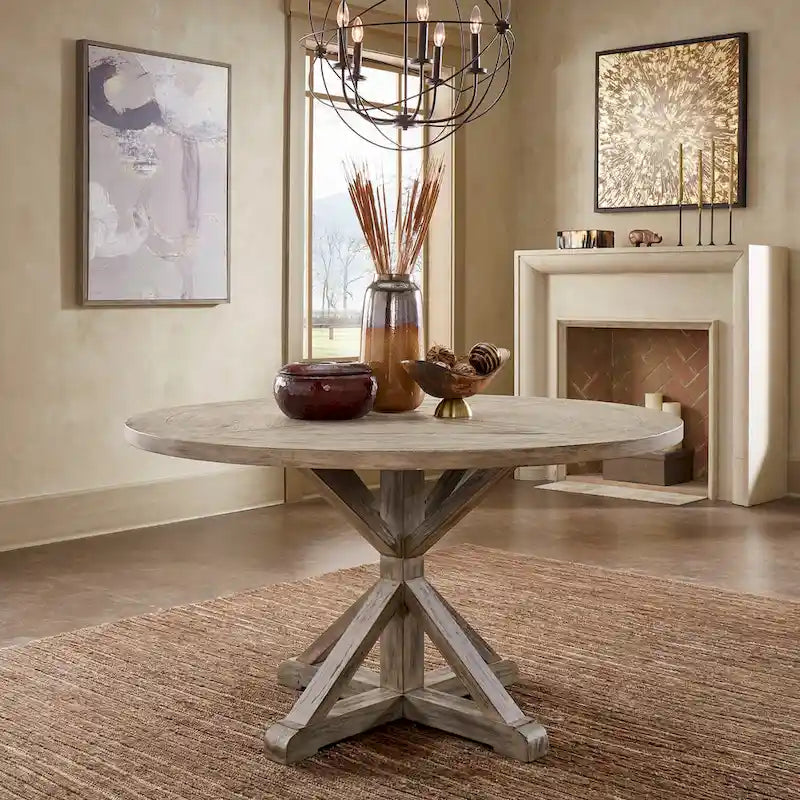 Round Antique Grey Oak Dining Table