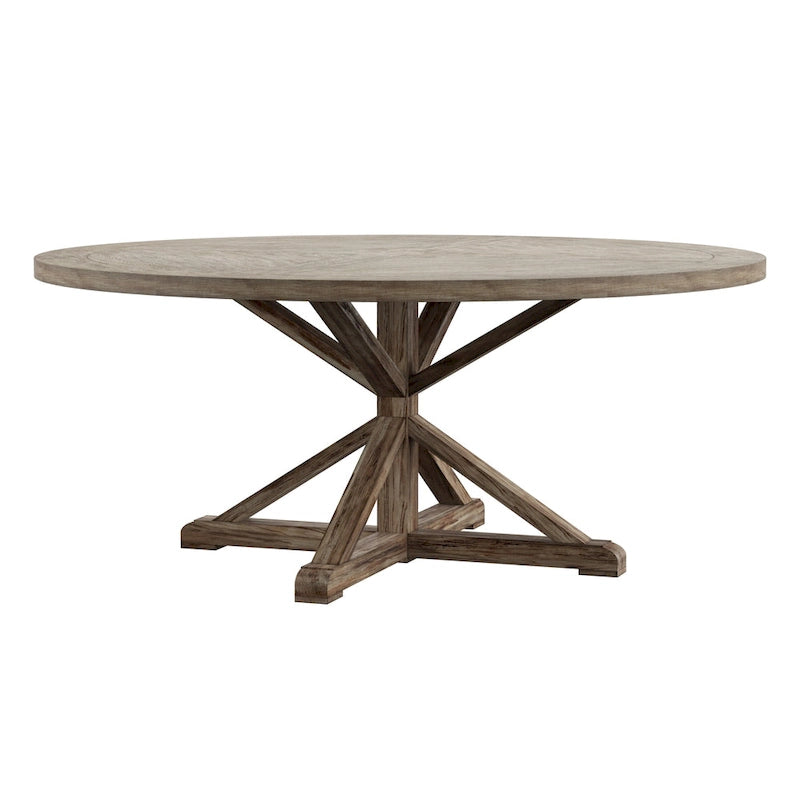 Round Antique Grey Oak Dining Table