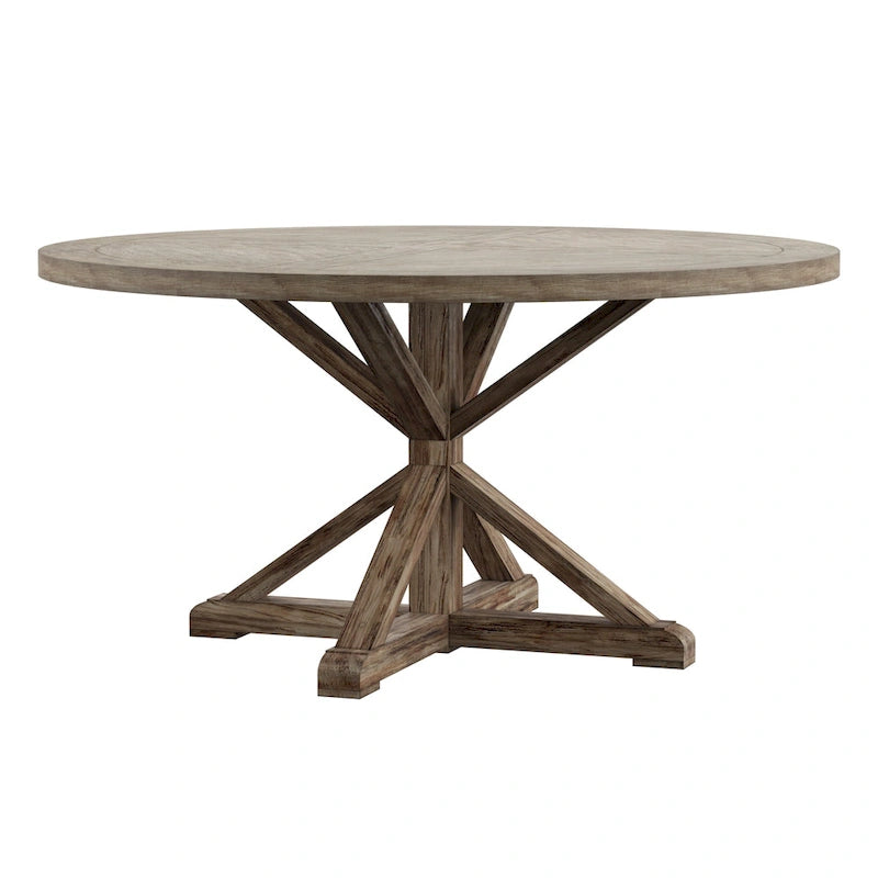 Round Antique Grey Oak Dining Table