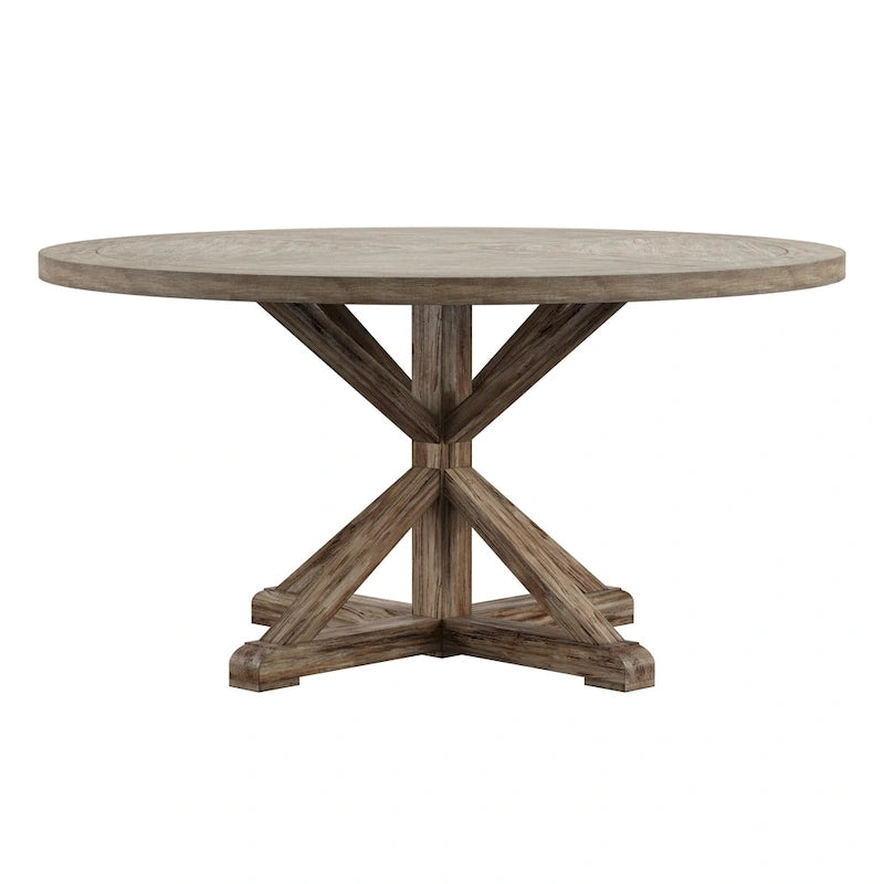 Round Antique Grey Oak Dining Table