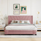 Queen Size Storage Bed Linen Upholstered Platform Bed with 3 Drawers