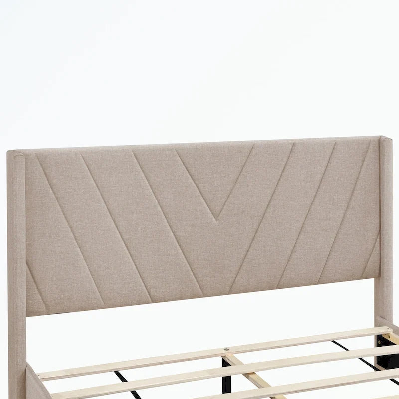 Queen Size Storage Bed Linen Upholstered Platform Bed with 3 Drawers